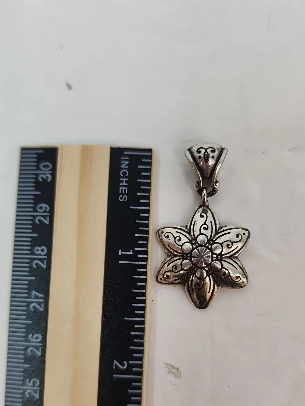 Silver Tone White Enamel Flower Pendant Crystal Statement Charm